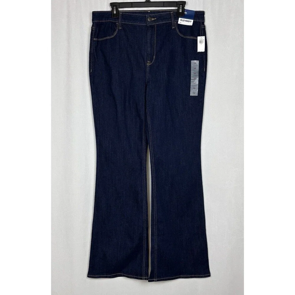 Old Navy Women’s Size 14 High-Waisted Wow Flare Dark Rinse Jeans - Picture 3 of 12